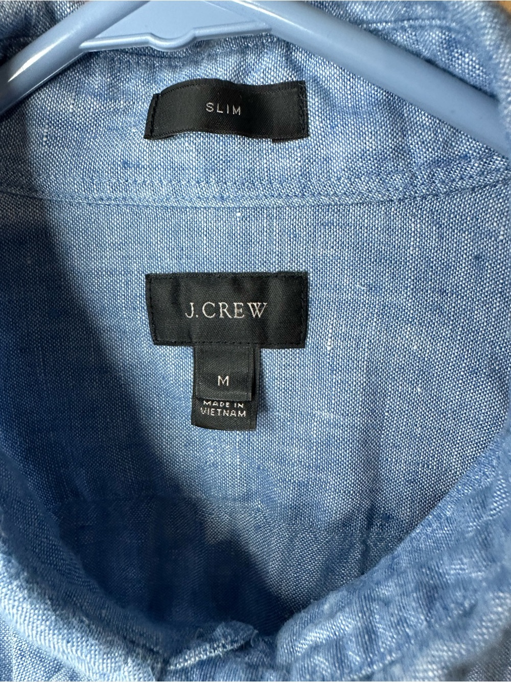 Men’s 100% Linen J. Crew Button Down Chambray Shirt Size Medium - Picture 2 of 6